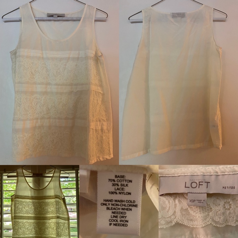 Loft Ivory Silk & Lace Sleeveless Blouse